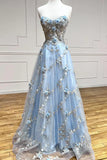 Vintage Light Blue Sweetheart Applique Strapless Design A-Line Evening Dress Prom Dress HZ1024