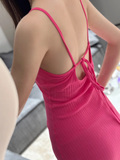 New Fashion Casual Rose Pink Sleeveless Halter Dress HZ1024