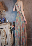 Vintage Floral Backless Design Elegant Chiffon Evening Dress Prom Dress HZ1024