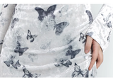 New Fashion Butterfly Pattern Design Sense White Long-sleeved Dress HZ1024