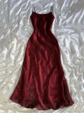 Vintage Burgundy Chiffon Prom Dress Sheath Spaghetti Strap Evening Dress Long Formal Dress HZ1024