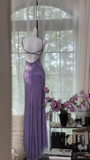 Vintage Gorgeous Purple V-neck Sparkling Romantic Luxury Spaghetti Strap Evening Dress Prom Dresses HZ1024