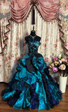 Gorgeous Strapless Satin Ruffles Sweet 16 Quinceanera A-Line Evening Dress Ball Gown HZ1024