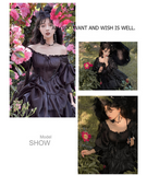 Vintage Black Mermaid Long Sleeve Ruffle Graduation Gown Evening Dress HZ1024