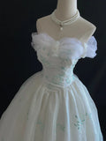 Retro Embroidery Off-the-shoulder Chiffon Tulle Sweet 16 Quinceanera A-Line Evening Dress Ball Gown HZ1024