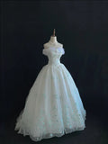 Retro Embroidery Off-the-shoulder Chiffon Tulle Sweet 16 Quinceanera A-Line Evening Dress Ball Gown HZ1024
