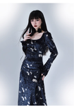 New Fashion Butterfly Pattern Design Sense Navy Blue Long-sleeved Dress HZ1024