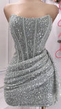 Chic Shiny Pink Sequin Homecoming Dress Strapless Party Dress Short Sheath Cocktail Dress HZ1024