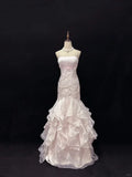 Elegant Light Pink Strapless Chiffon Sweet 16 Quinceanera Mermaid Evening Dress Ball Gown HZ1024