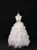 Vintage Light Pink Strapless Chiffon Sweet 16 Quinceanera A-Line Ruffles Evening Dress Ball Gown HZ1024