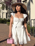 Fashion White Lace Short-sleeved Design A-line Party Dress Homecoming Dress HZ1024