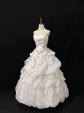 Elegant Light Pink Strapless Satin Sweet 16 Quinceanera A-Line Evening Dress Ball Gown HZ1024