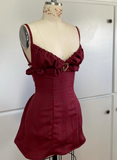 Vintage Burgundy Spaghetti Strap A-line Lace-up Short Party Dresses Homecoming Dresses, HZ1024