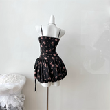 New Fashion Floral Satin Side Waist Lacing Design A-line Sleeveless Spaghetti Strap Dress HZ1024