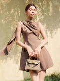 Elegant Light Brown Sleeveless Design A-line Satin Party Dress Homecoming Dress HZ1024