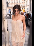 Fashion Beige Strapless Design A-line Tulle Women Dress HZ1024