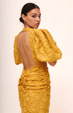 Special Yellow V-neck Lace Short Sleeve Mermaid Evening Dress Prom Dress HZ1024