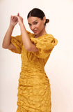 Special Yellow V-neck Lace Short Sleeve Mermaid Evening Dress Prom Dress HZ1024