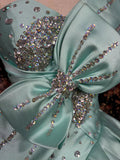 Retro Tiffany Blue One-shoulder Beaded Sweet 16 Quinceanera A-Line Evening Dress Ball Gown HZ1024