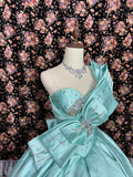 Retro Tiffany Blue One-shoulder Beaded Sweet 16 Quinceanera A-Line Evening Dress Ball Gown HZ1024