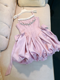 Chic Pink Spaghetti Strap Beading A-line V-neck Party Dresses Homecoming Dresses, HZ1024