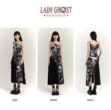 Fashion Black & White Ink Artistic Sense Irregular Design Spaghetti Strap Dress HZ1024