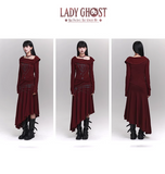 New Fashion Irregular Hemline Design Red Long-sleeved Dress HZ1024