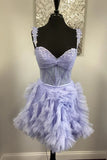 New Style Light Purple Sweetheart Tulle Design Spaghetti Strap Homecoming Dress HZ1024