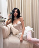 Vintage Ivory A-Line Homecoming Dress Shiny Sweetheart Party Dress Short Strapless Tiered Cocktail Dress HZ1024