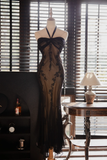 Vintage Black Applique Design Elegant Chiffon Evening Dress Prom Dress HZ1024