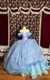 Vintage Blue Off-the-shoulder Chiffon Sweet 16 Quinceanera A-Line Princess Evening Dress Ball Gown HZ1024