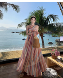 New Rainbow Stripe Design Beach Holiday Casual Halter Dress HZ1024