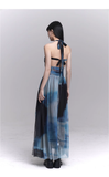 New Fashion Party Blue Chiffon Halter Dress HZ1024