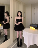 New Fashion Black Design A-line Sleeveless Spaghetti Strap Puffy Dress HZ1024