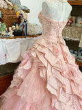 Elegant Pink 3D Flower Sweet 16 Quinceanera A-Line Floor-length Prom Dress Birthday Dress Evening Dress Ball Gown HZ1024