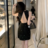 Elegant Black Beading Backless Design A-line Sleeveless Homecoming Dress HZ1024