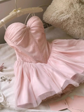 Simple Fashion Pink Sweetheart Strapless Design A-line Ruffled Hem Party Dress Homecoming Dress HZ1024