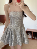 Fashion Silvery Spaghetti Strap A-line Sequin Party Dresses Homecoming Dresses, HZ1024