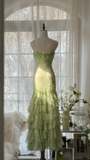 Elegant Green Fairy Mermaid Long Chiffon Spaghetti Strap Ball Gown Evening Dress Prom Dresses HZ1024