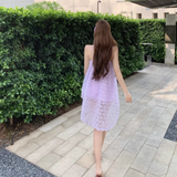 Fashion Purple 3D Flowers Tulle Design A-line Halter Homecoming Dress HZ1024