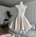 Fashion Beige Sweetheart Spaghetti Strap Design A-line Party Dress Homecoming Dress HZ1024