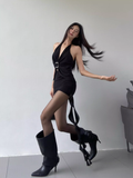 New Fashion Black V-neck Halter Dress Design Short Women Party Dress HZ1024