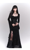 New Gothic Style Fashion Bell Sleeve Design Sense Long-sleeved Split Dress HZ1024