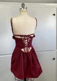Vintage Burgundy Spaghetti Strap A-line Lace-up Short Party Dresses Homecoming Dresses, HZ1024