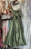 Vintage Green Satin Shawl Design Elegant A-line Long Evening Dress Prom Dresses HZ1024