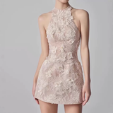 Vintage Beige Applique Sheath Short Party Dress Homecoming Dresses HZ1024