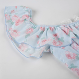 Cute Light Blue Floral Square-neck A-Line Short Summer Dresses Party Dress Homecoming Dress HZ1024