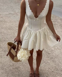 Vintage Cute A-Line Homecoming Dress V-neck Party Dress Short Cocktail Dress HZ1024