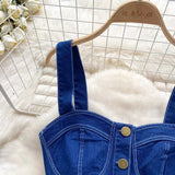 Retro Fashion Design sense Short Strap Vest and Denim Skirt Two-piece Set HZ1024