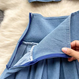 Retro Fashion Design sense Short Strap Vest and Denim Skirt Two-piece Set HZ1024